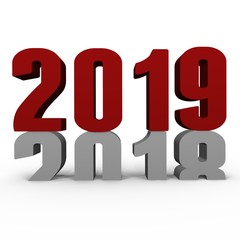 New Year 2019 pushing 2018 down - a 3d image