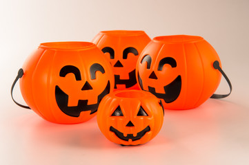 Beautiful halloween decoration trick or treat on white background with filter, concept of halloween party, copy space(text space), close-up, blank for text