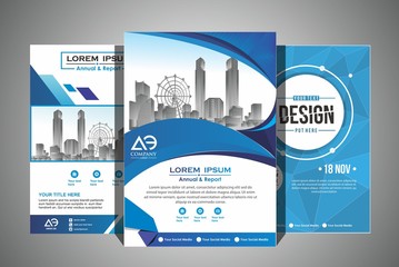 Vector Business brochure, flyers design template, company profile, magazine, poster, annual report, book & booklet cover, with green wavy line, and cityscape vector in background elements, size a4.
