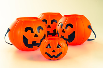 Beautiful halloween decoration trick or treat on white background with filter, concept of halloween party, copy space(text space), close-up, blank for text