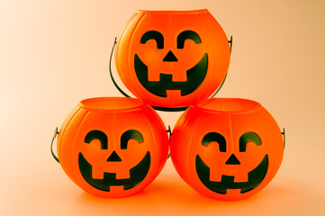 Beautiful halloween decoration trick or treat on white background with filter, concept of halloween party, copy space(text space), close-up, blank for text