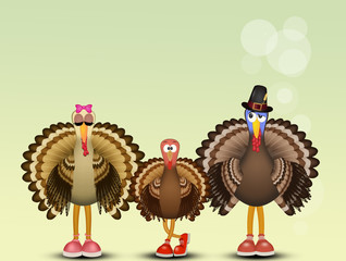 illustration of funny turkeys family