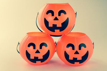 Beautiful halloween decoration trick or treat on white background with filter, concept of halloween party, copy space(text space), close-up, blank for text