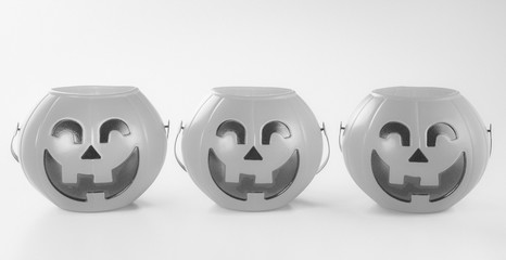 Beautiful halloween decoration trick or treat on white background with filter, concept of halloween party, copy space(text space), close-up, blank for text