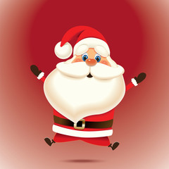 Santa Claus jumping up isolated on red background,Christmas greeting card