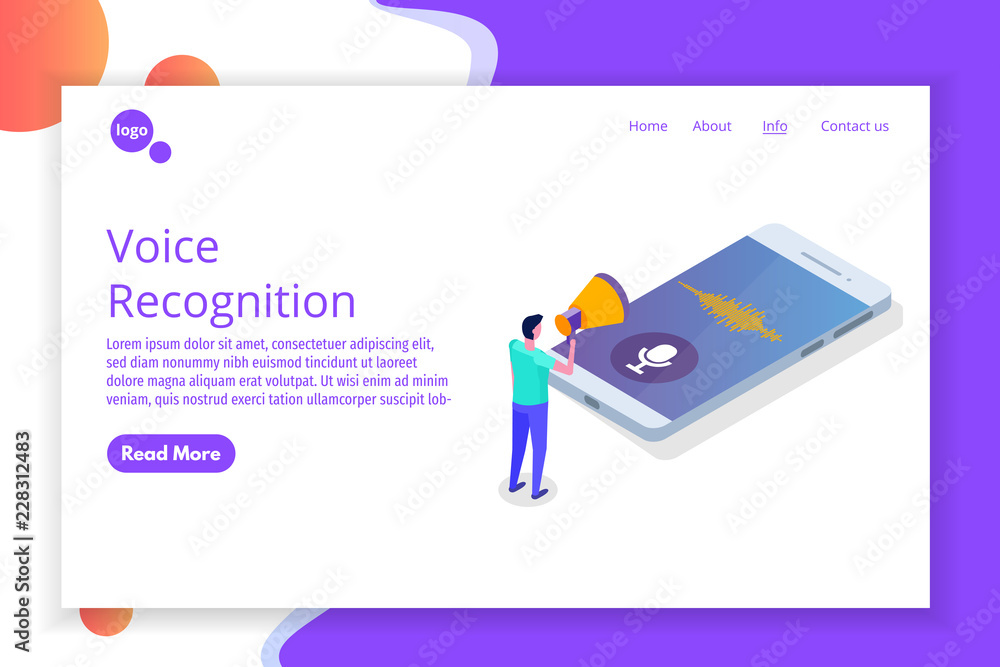 Poster voice messages, voice recognition isometric concept with character. can use for web banner, landing 