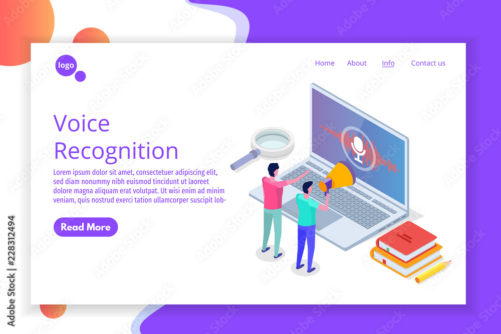 Poster voice messages, voice recognition isometric concept with character. can use for web banner, landing 