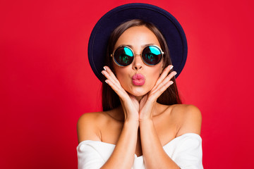Close-up portrait of nice cool bright vivid attractive sweet lov