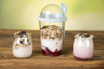 Healthy nutrition, fitnness, muesli, containers