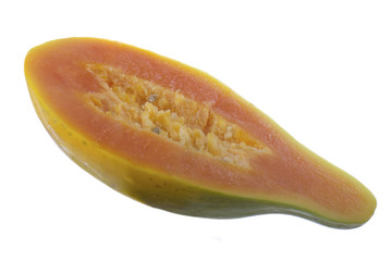 half of pawpaw isolated on white background