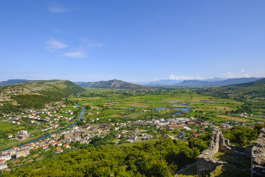 Albania, Lezhe, View from Lezhe Castle, Drina river and Zadrima plain