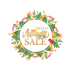 Trendy and elegant autumn background with lettering Hello autumn.