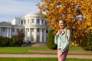 Model in autumn park