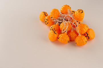 Beautiful halloween decoration trick or treat on white background with filter, concept of halloween party, copy space(text space), close-up, blank for text