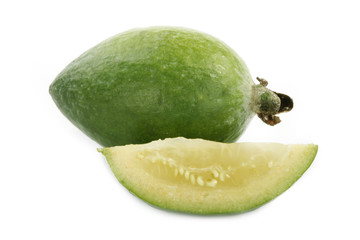 two feijoa isolated on white background