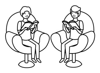 men sitting in sofa with book avatar character