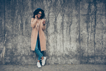 Full size body length of cheerful optimistic mood attractive cur
