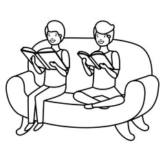 men sitting in sofa with book avatar character