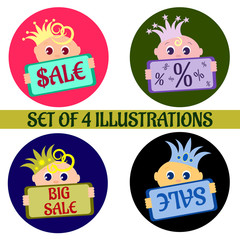 Set of four King with nameplate illustrations