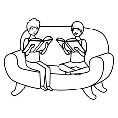 men sitting in sofa with book avatar character