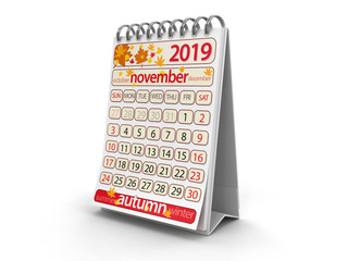 Calendar -  November 2019 (clipping path included)