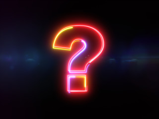 Question mark - colorful glowing outline symbol on blue lens flare dark background