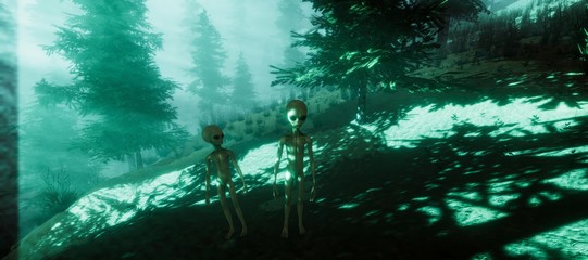 Extremely detailed and realistic high resolution 3d illustration of a Grey Alien standing in a...