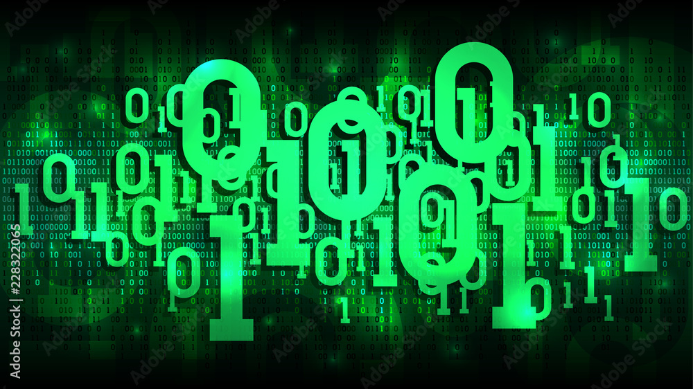 Poster matrix green background with binary code, shadow digital code in abstract futuristic cyberspace, clo