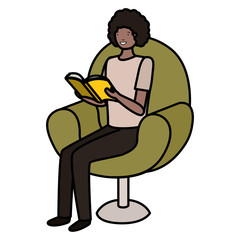 man reading book in the sofa avatar character