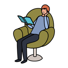 man reading book in the sofa avatar character