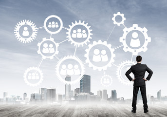 Social connection concept drawn on screen as symbol for teamwork and cooperation