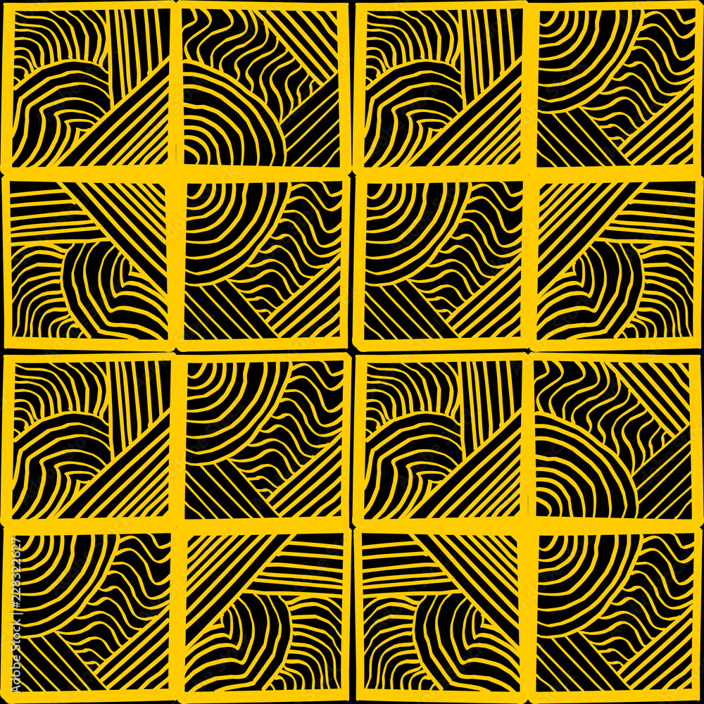 Poster hand drawn vector pattern with colorful creative unusual stripes line seamless drawing. tile format 
