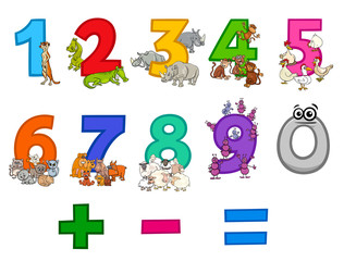 educational numbers set with funny cartoon animals
