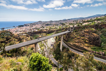 Madeira island Portugal typical landscape, Funchal city panorama view from botanical garden