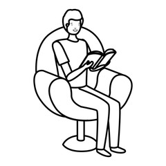 man reading book in the sofa avatar character
