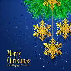 Fototapeta na wymiar Christmas template with illustration of gold snowflake decoration