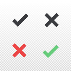 Obraz premium Vector line icon cancel and approve. Black red and green cross and check mark symbol. Element for design app or website