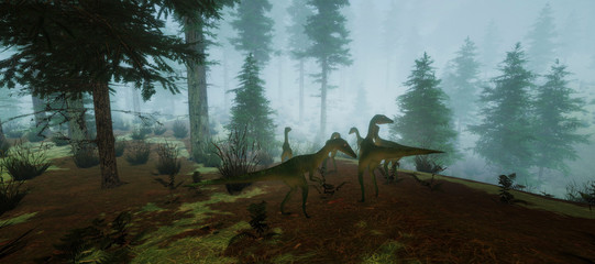 Extremely detailed and realistic high resolution 3d illustration of a Compsognathus Dinosaur in the...