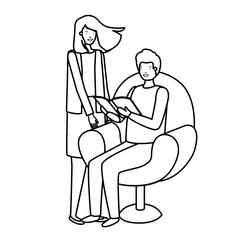 couple sitting in sofa with book avatar character