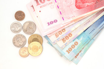New Taiwan Dollar bill on white background