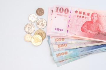 New Taiwan Dollar bill on white background