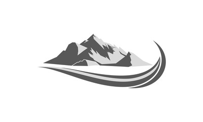 Black mountain and wave logo