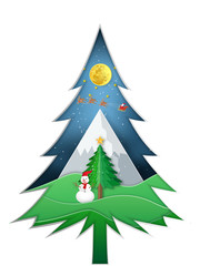 Paper art and cut of Santa Claus on Sleigh and Reindeers in the snow winter and merry christmas background as digital craft style , holiday and x'mas day concept. vector illustration.