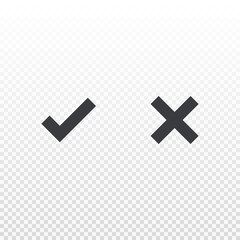 Vector line icon cancel and approve. Black cross and check mark symbol. Element for design app or website