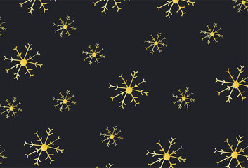 Black and gold background with snowflakes.
