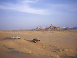 Two 4WD cars in the Arab desert