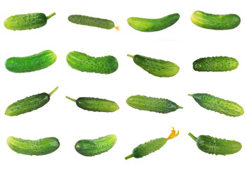 set of cucumbers isolated on white background
