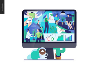 Business series, color 3- about company, office life -modern flat vector concept illustration of a company employees in workspace. Business workflow management. Creative landing page design template