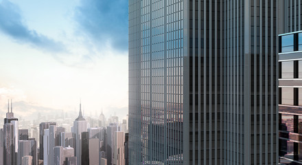 Naklejka premium Modern building office and blue sky background