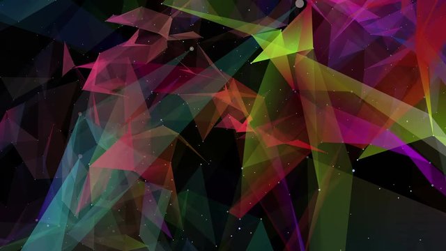 Multicolored animated particles on black space. abstract futuristic composition. 3d rendering